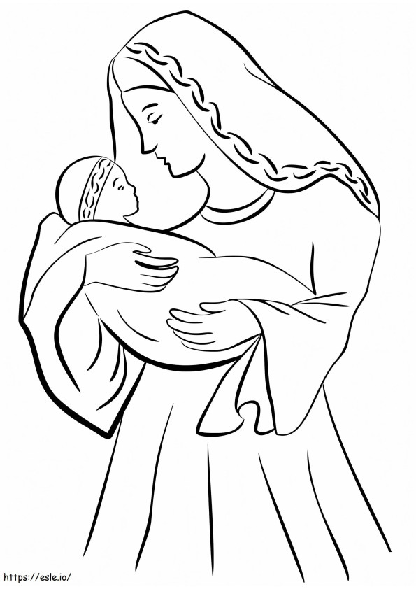 Äiti Maria ja Jeesus-lapsi värityskuva