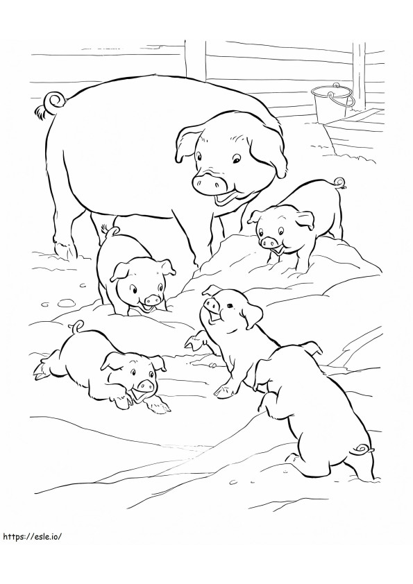 Coloriage Cochons de famille à imprimer dessin