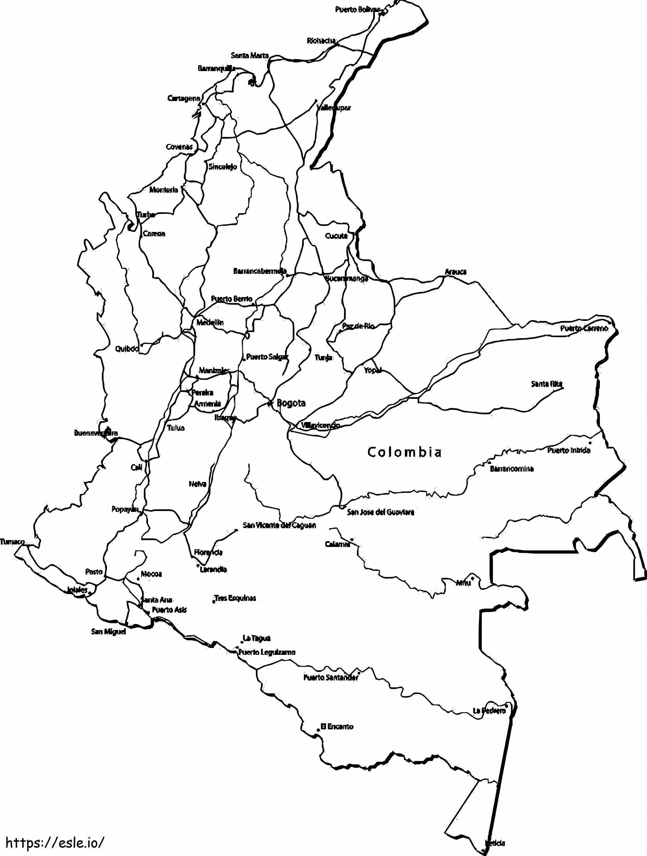 Mapa da Colômbia 1 para colorir
