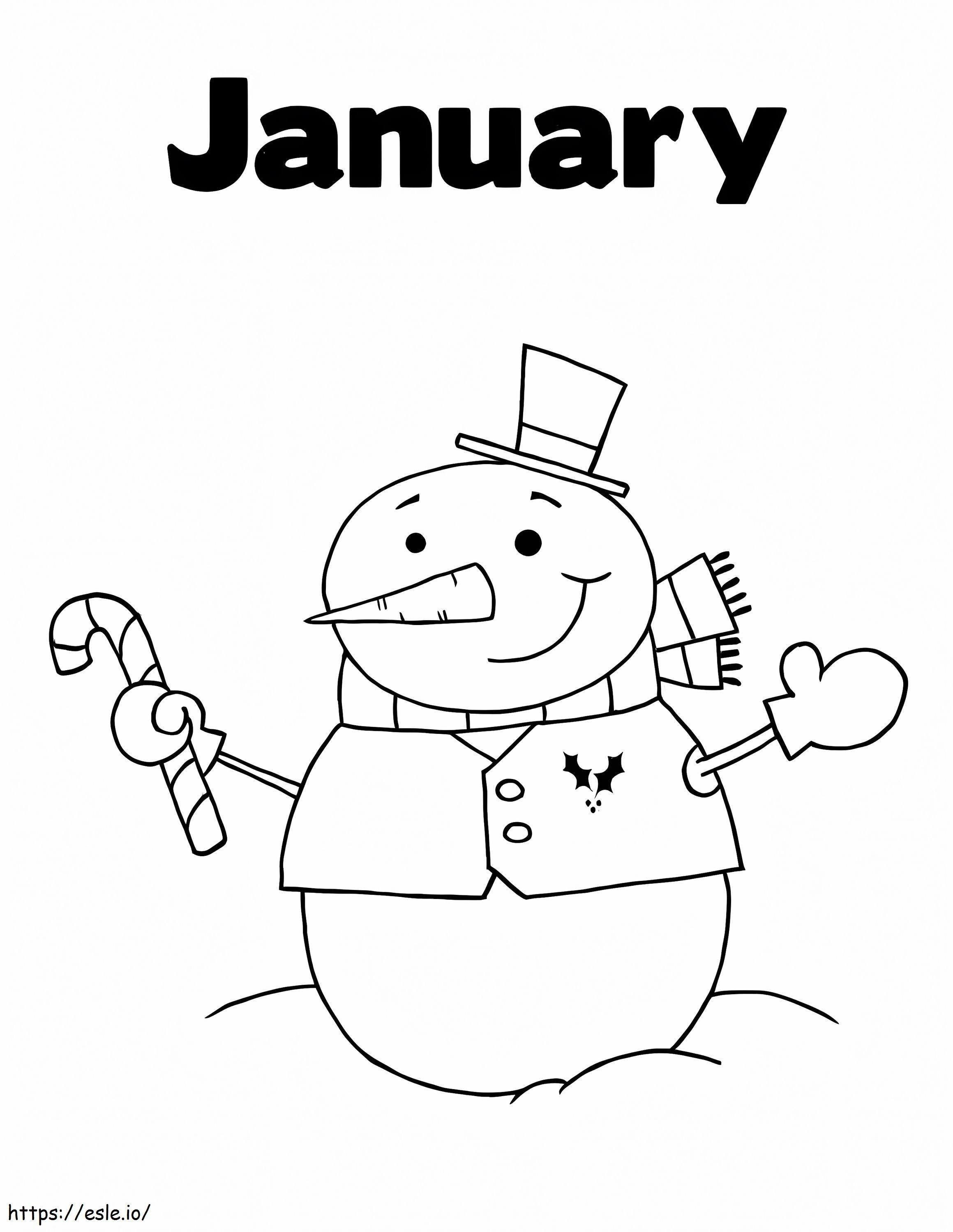 Coloriage Bonhomme de neige Janvier Hiver à imprimer dessin
