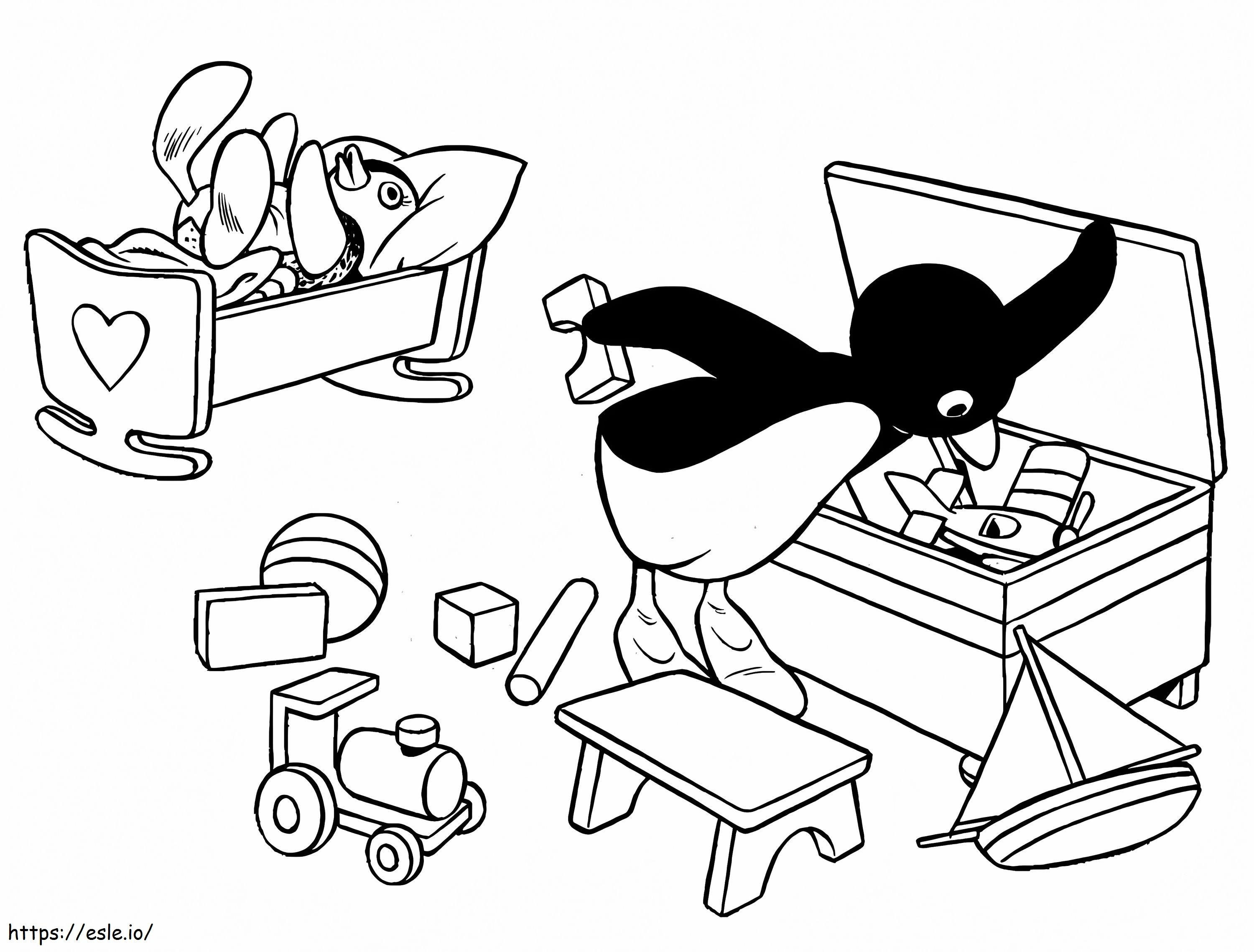 Pingu mit Spielzeug ausmalbilder