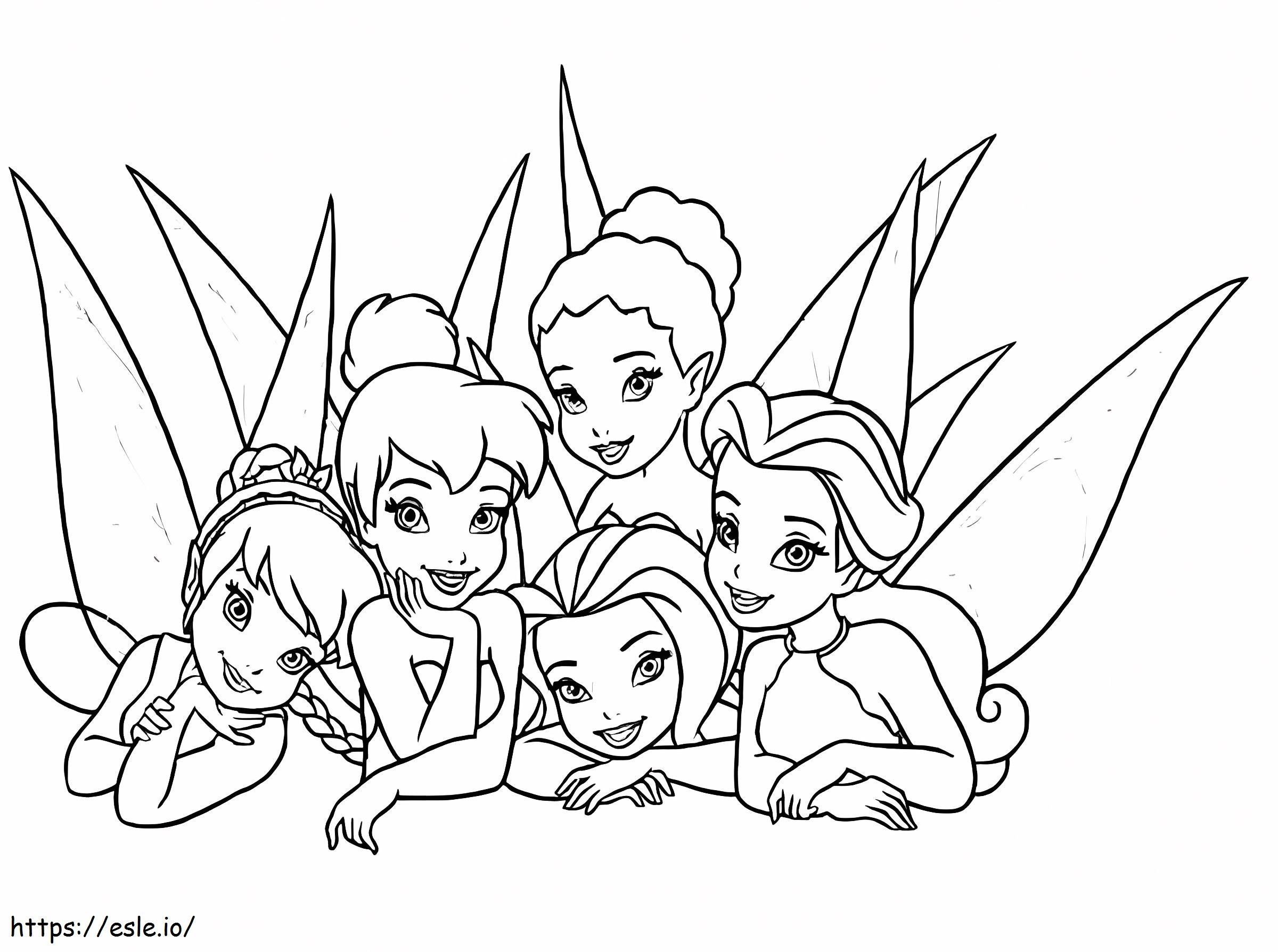 Tinkerbell And Friends Lying Down coloring page