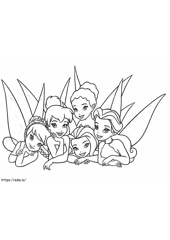 Tinkerbell And Friends Lying Down coloring page