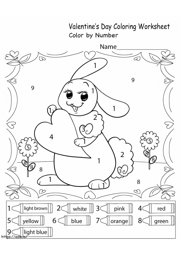 Valentine Bunny kleur op nummer kleurplaat