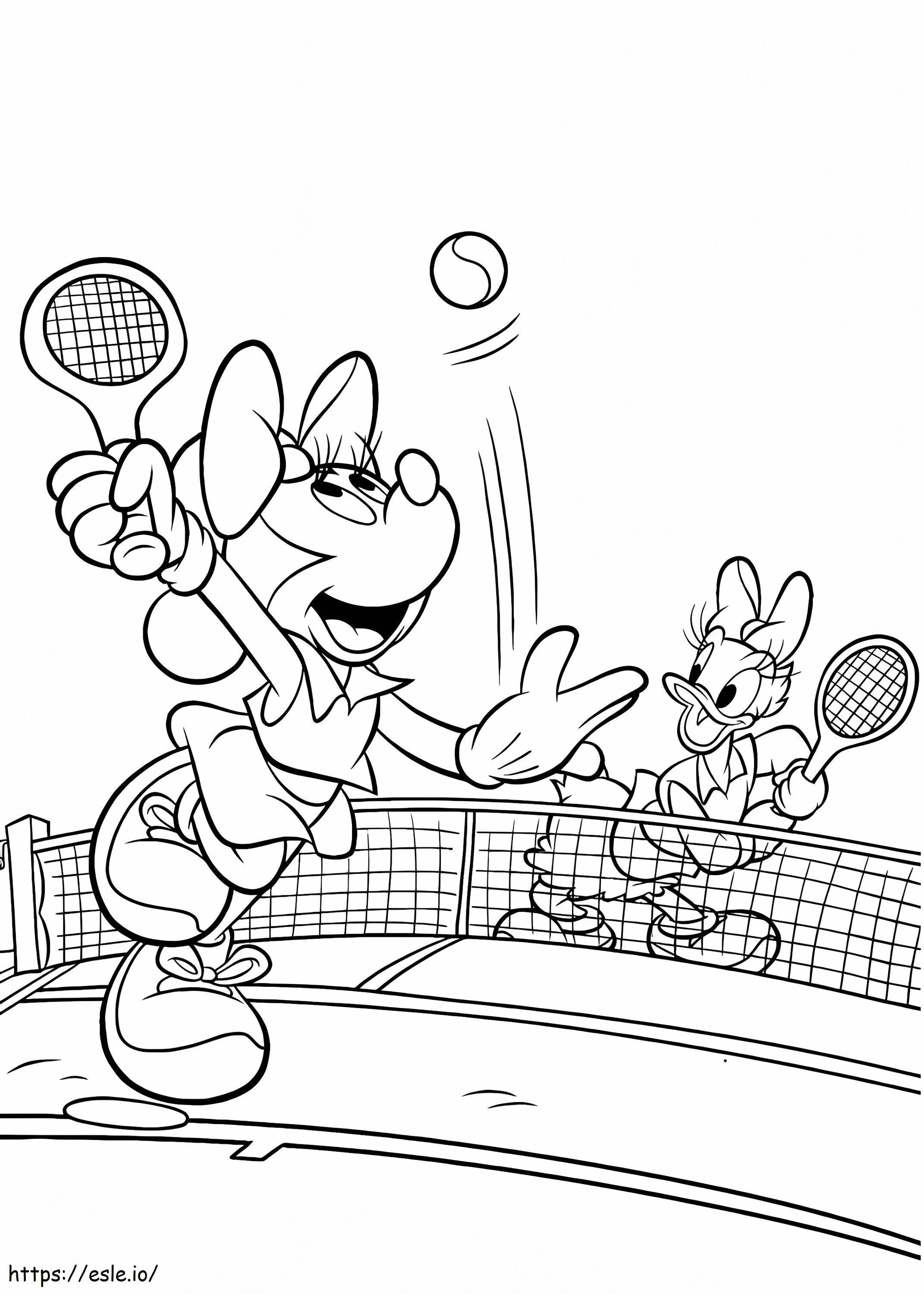 Minnie And Daisy Playing Tennis A4 coloring page