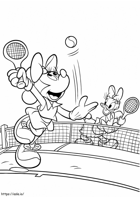 Minnie And Daisy Playing Tennis A4 coloring page