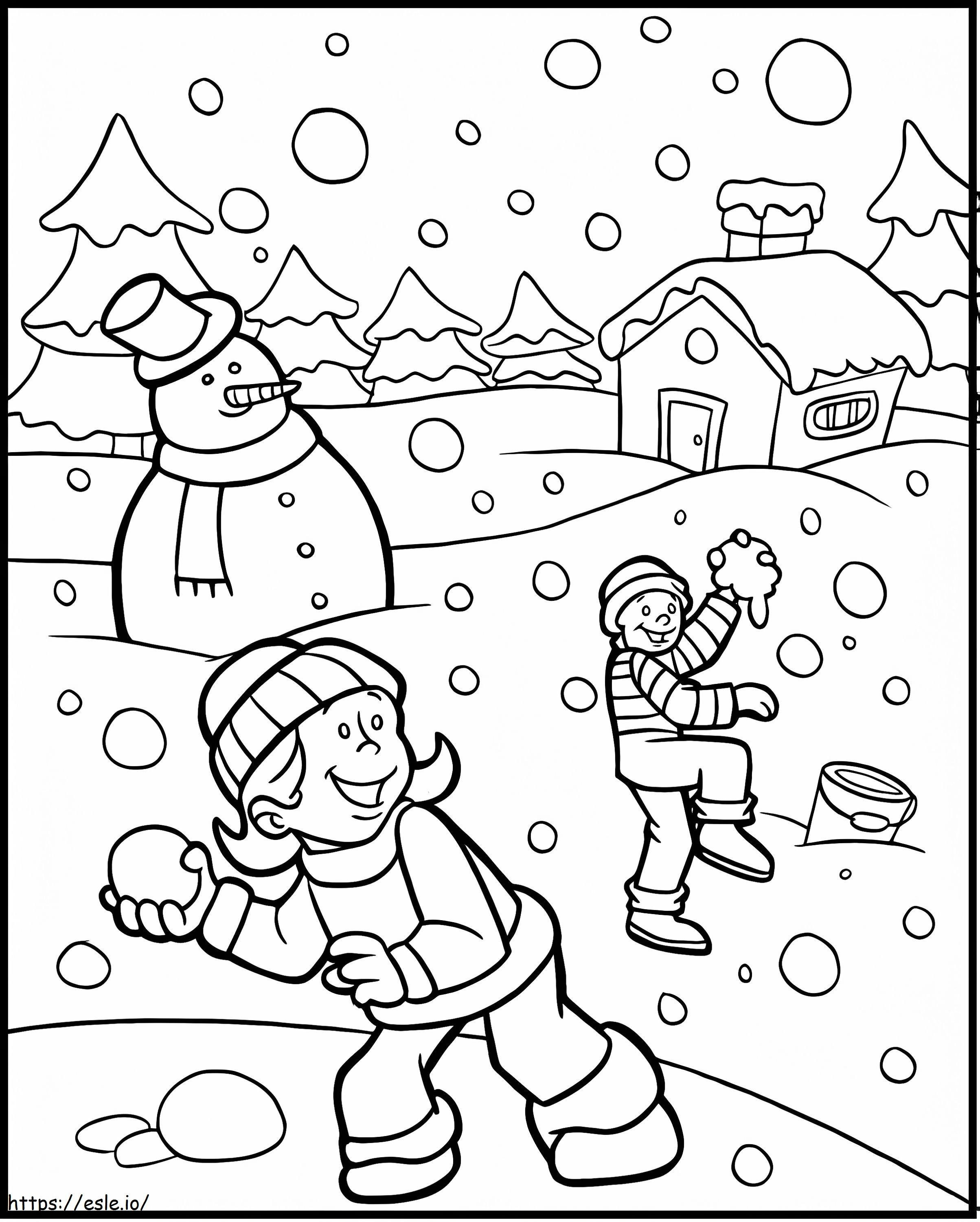 Luptă fericită cu bulgări de zăpadă de colorat