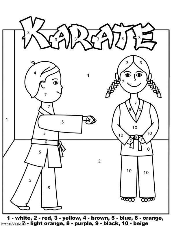 Karate para jardim de infância cor por número para colorir