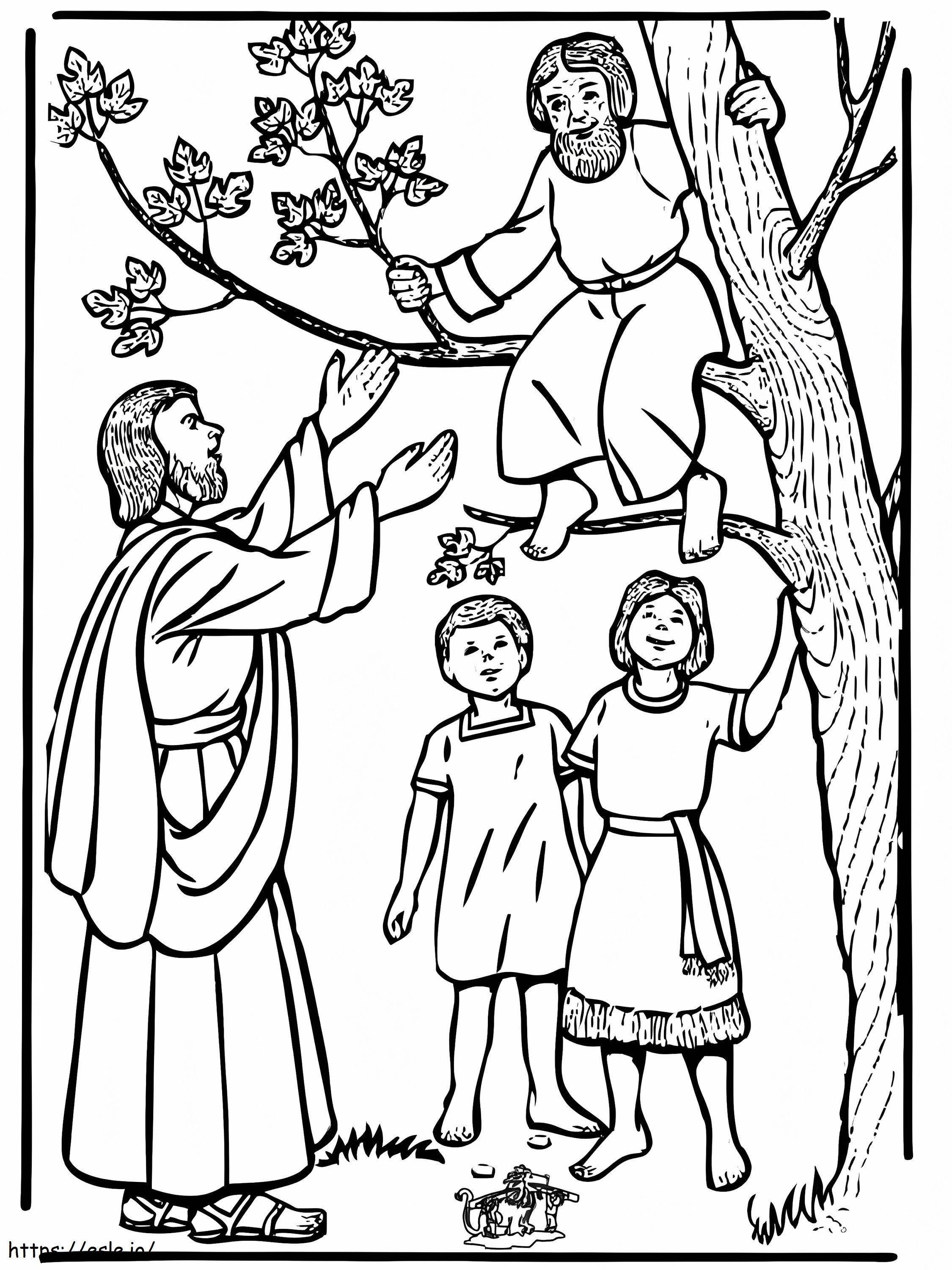 Jezus Na Drzewie I Zacheusz kolorowanka