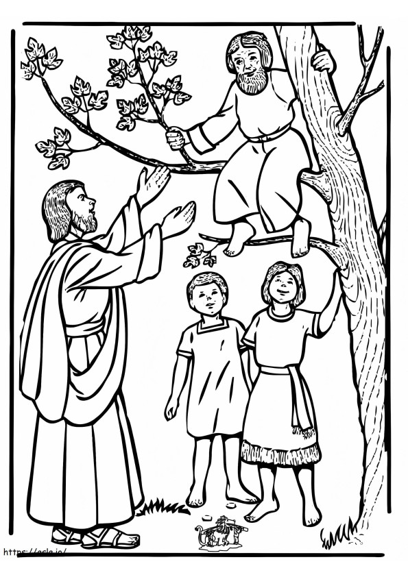 Coloriage Jésus sur l'arbre et Zachée à imprimer dessin