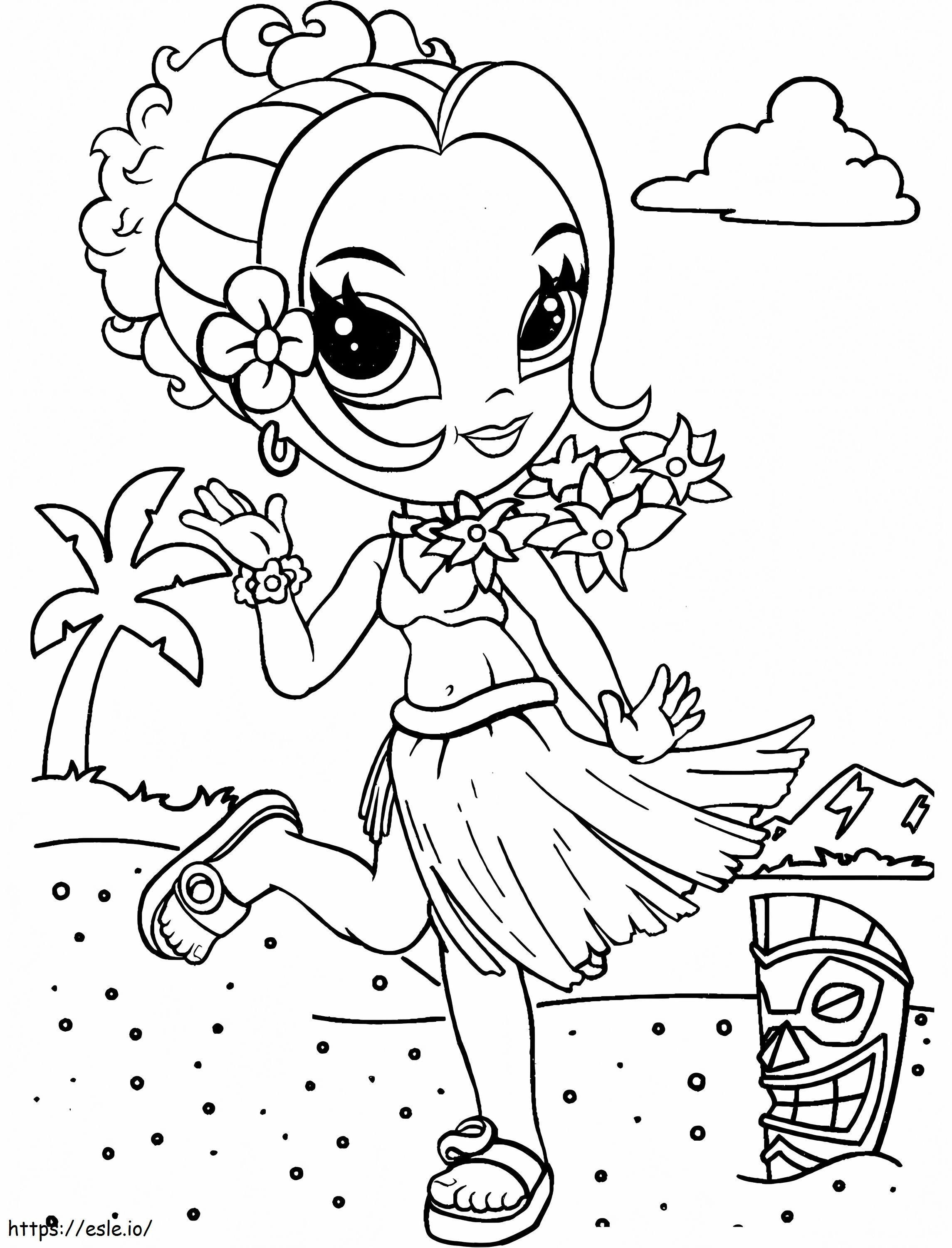 Glamour Girl At The Beach A4 coloring page