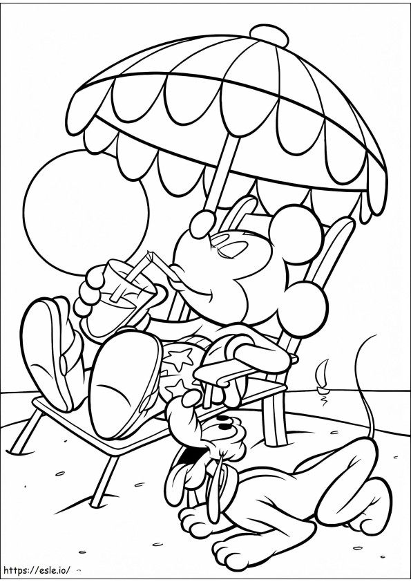 Mickey And Pluto On The Beach coloring page