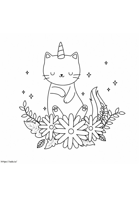 Unicorn Cat And Flowers coloring page