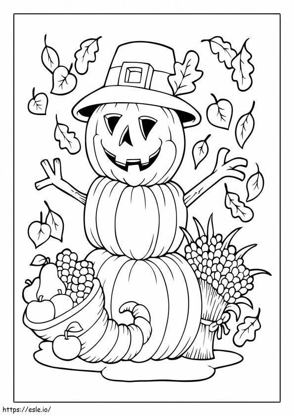 Pumpkin Scarecrow With Leaf coloring page
