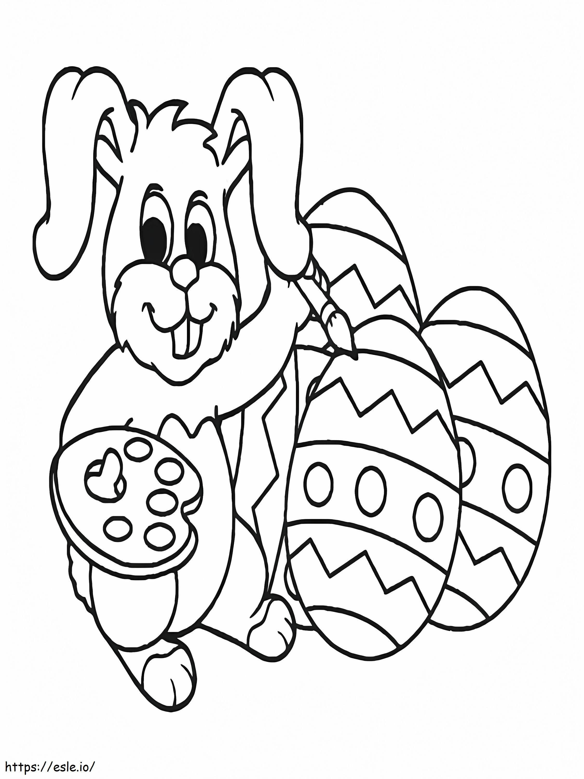 Conejo de Pascua pintando huevos para colorear