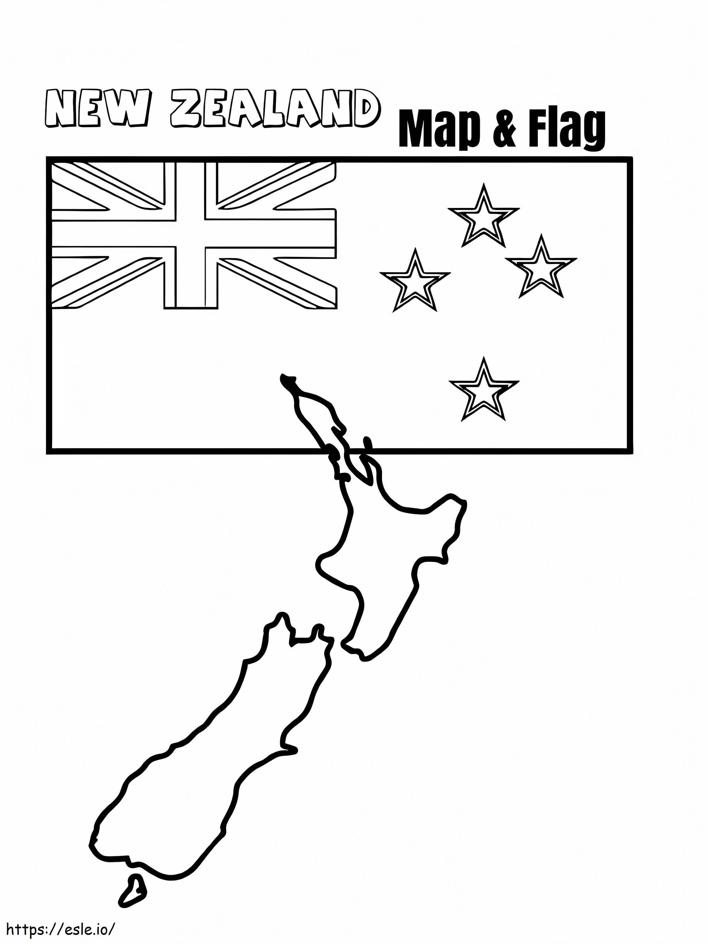 ニュージーランドの国旗と地図 ぬりえ - 塗り絵