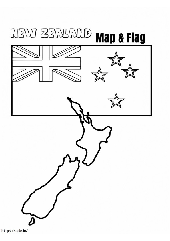 New Zealand Flag And Map coloring page