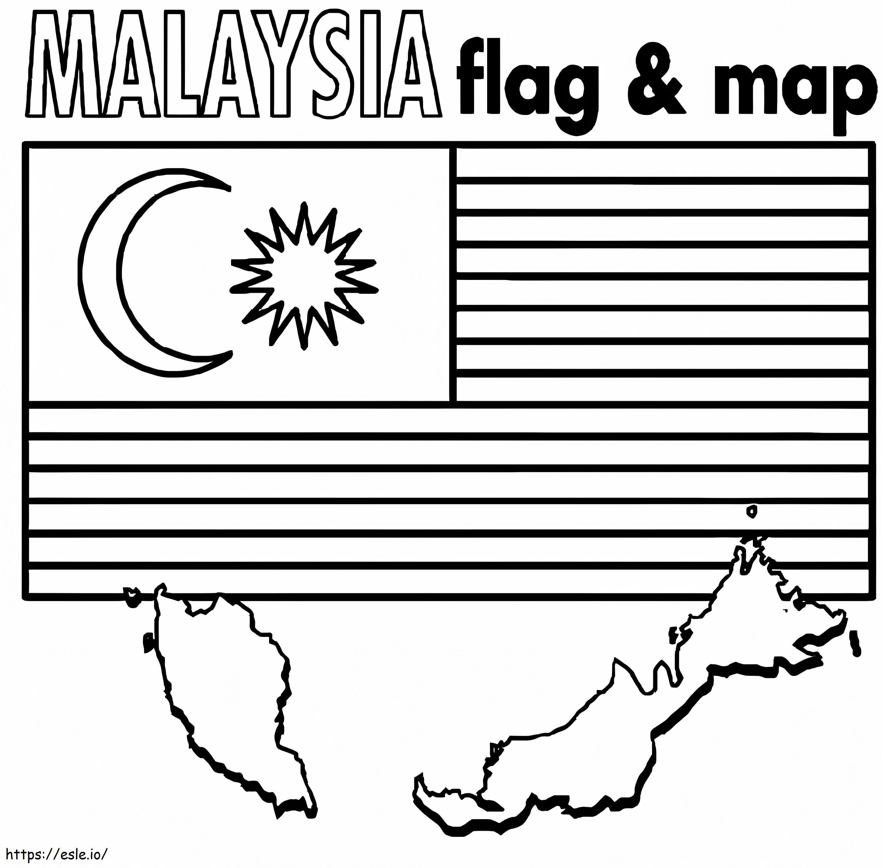 Malesian kartta ja lippu värityskuva