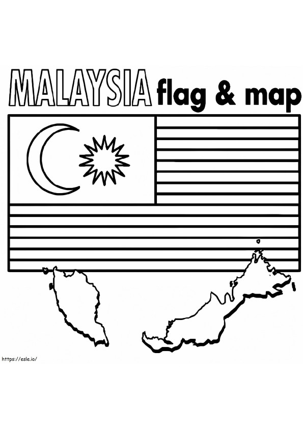 Mapa y bandera de Malasia para colorear
