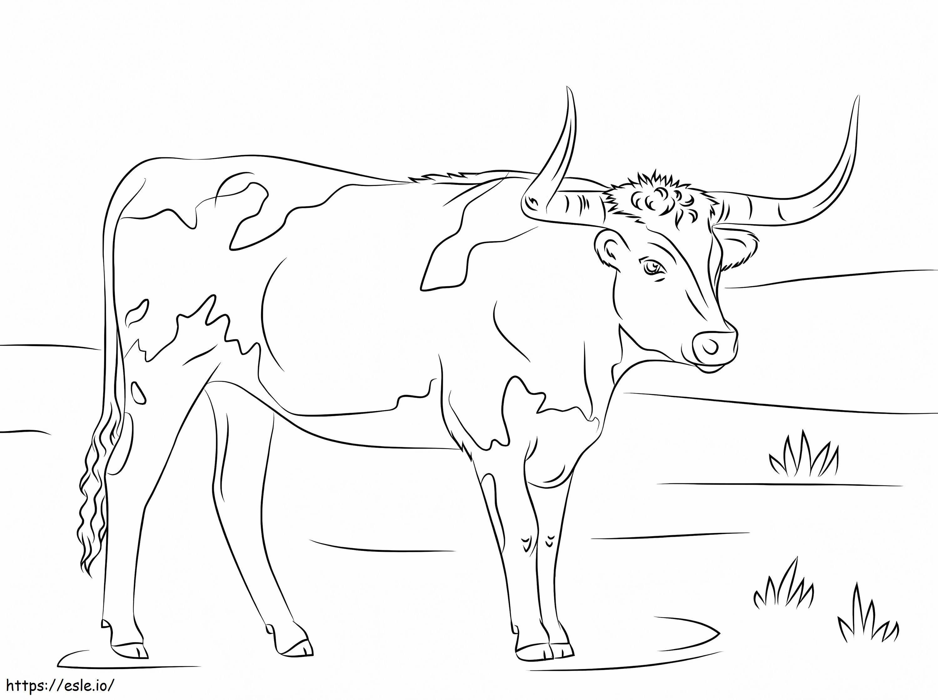 vaca com chifres longos para colorir