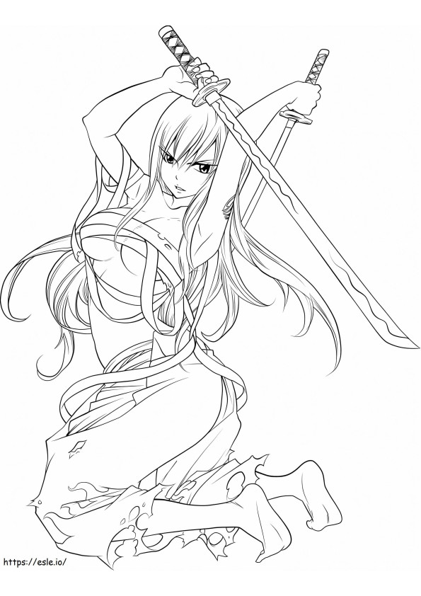 Erza Scarlet With Swords coloring page