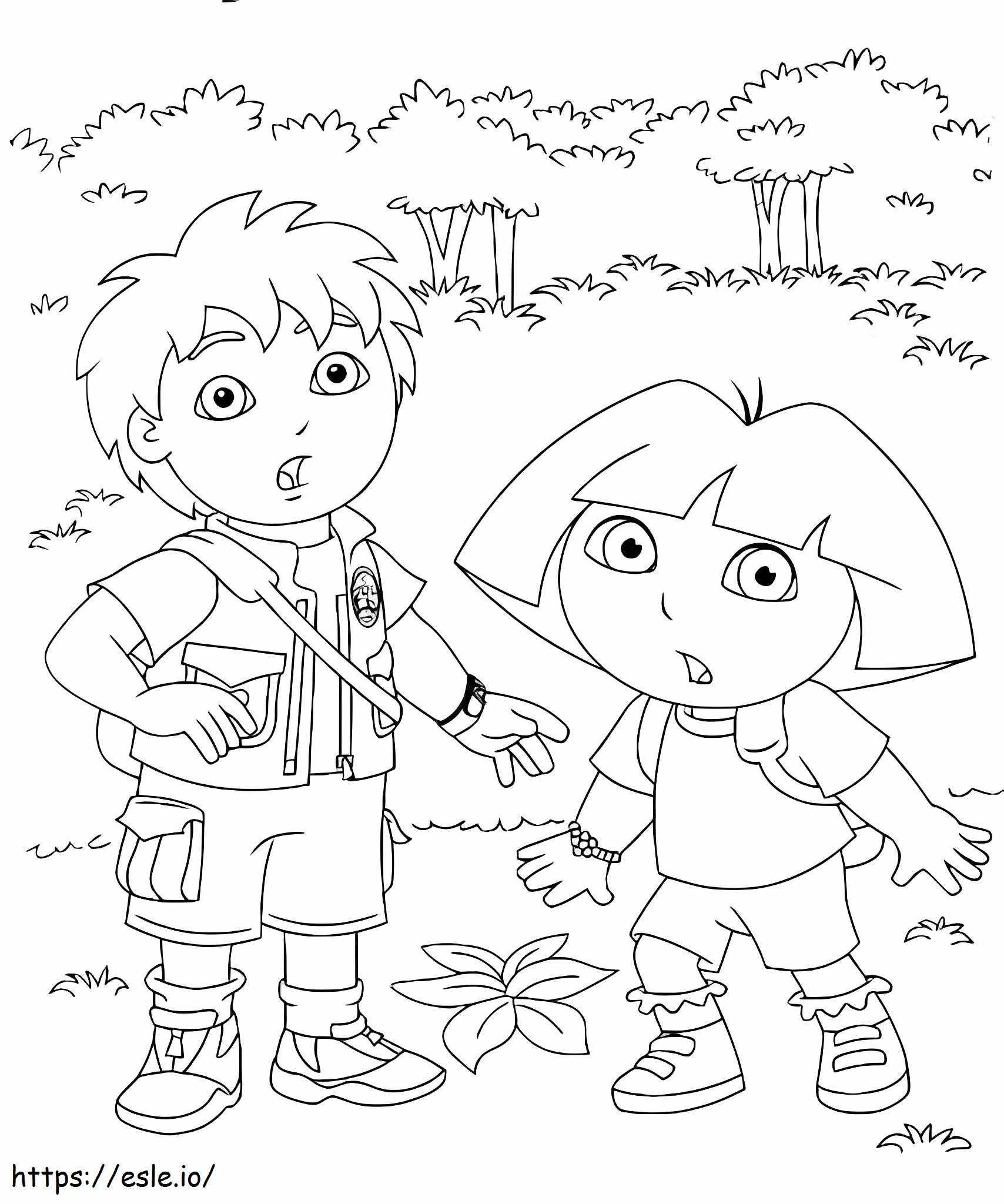 Coloriage Diego et Dora Surprise à imprimer dessin