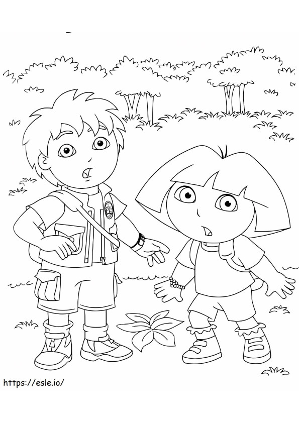 Coloriage Diego et Dora Surprise à imprimer dessin