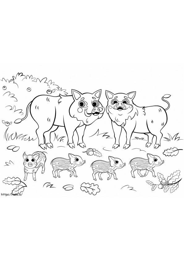 Coloriage Cochons de famille mignons à imprimer dessin