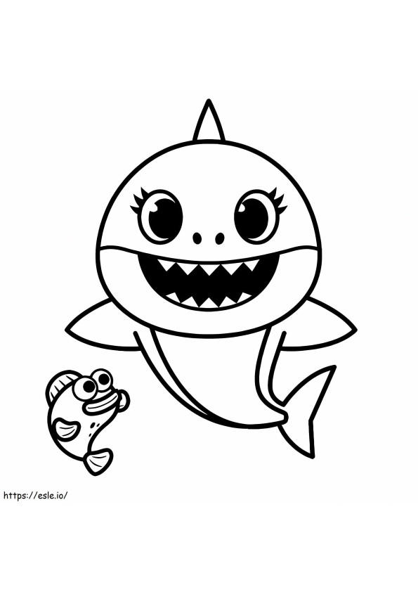 Coloriage bébé requin avec poisson à imprimer dessin