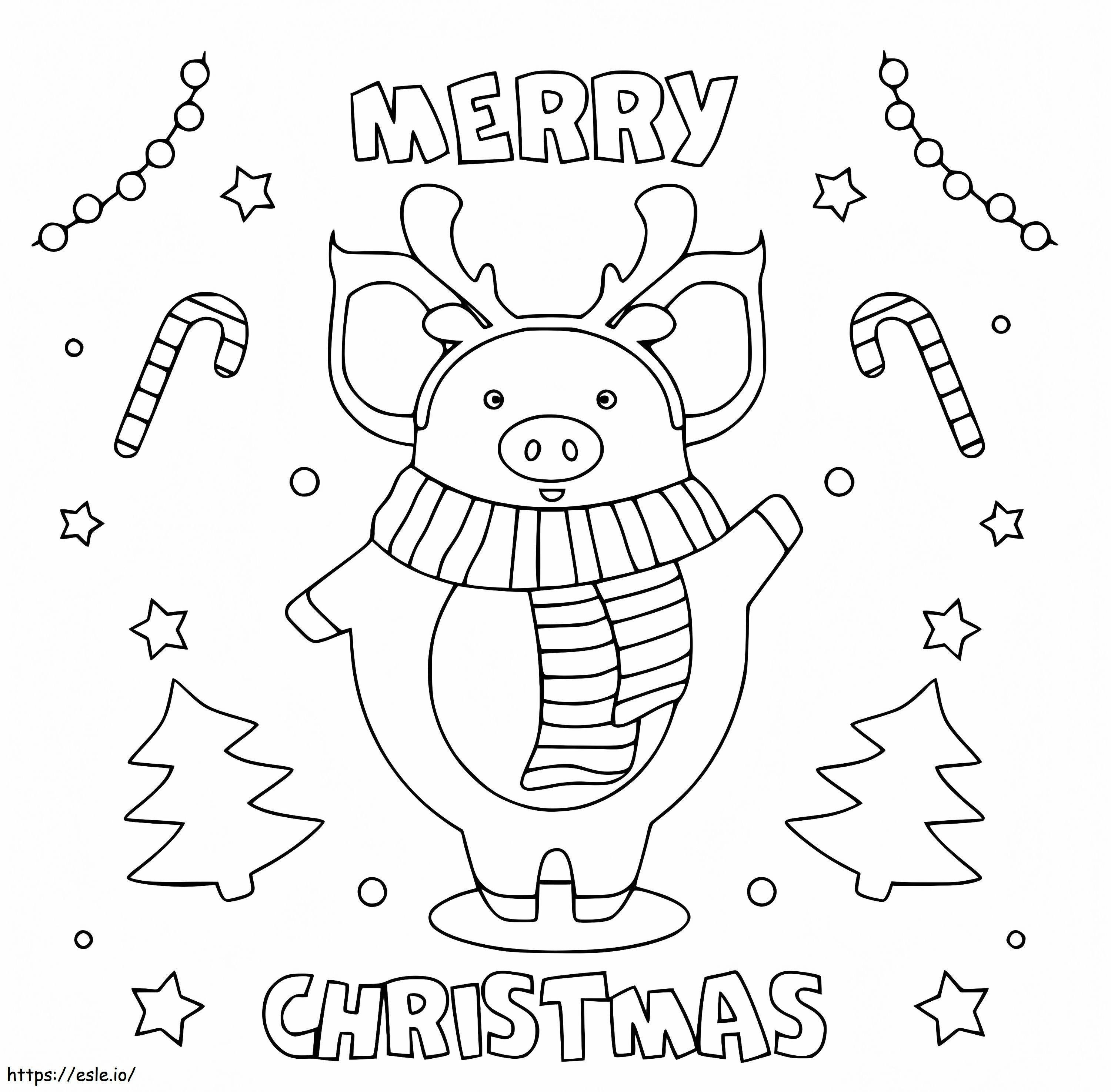 かわいいクリスマスの豚 ぬりえ - 塗り絵