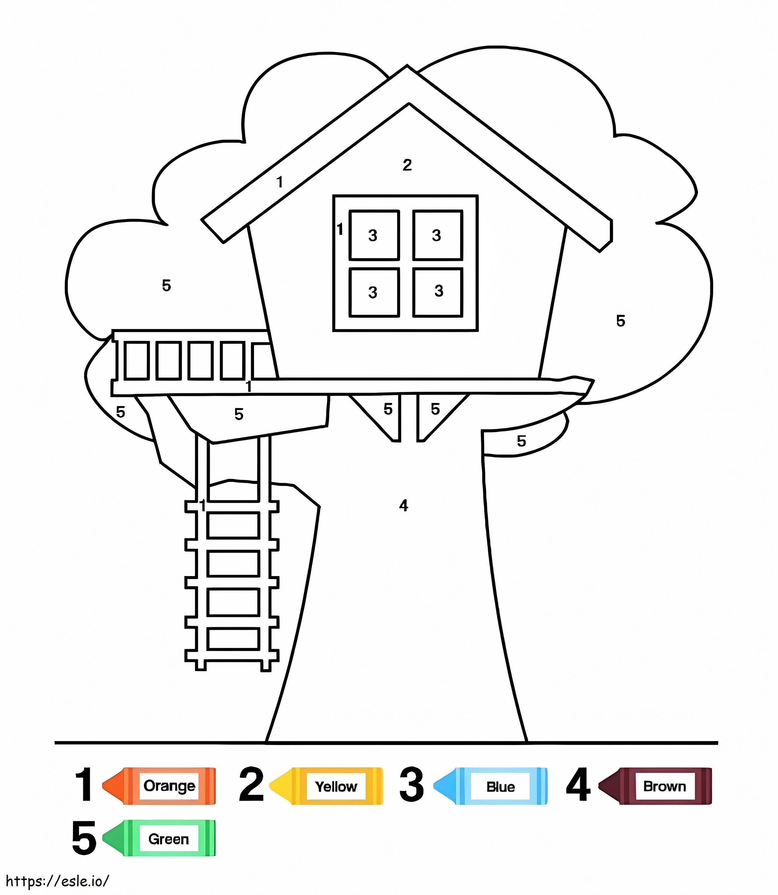 Baumhausfarbe nach Zahlen ausmalbilder