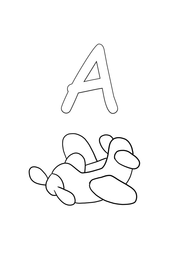 A is for airplane coloring and free printing sheet