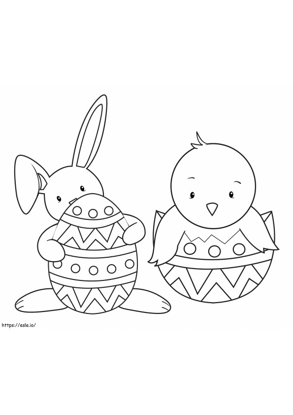 Nyuszi és Csirke húsvéti tojással kifestő