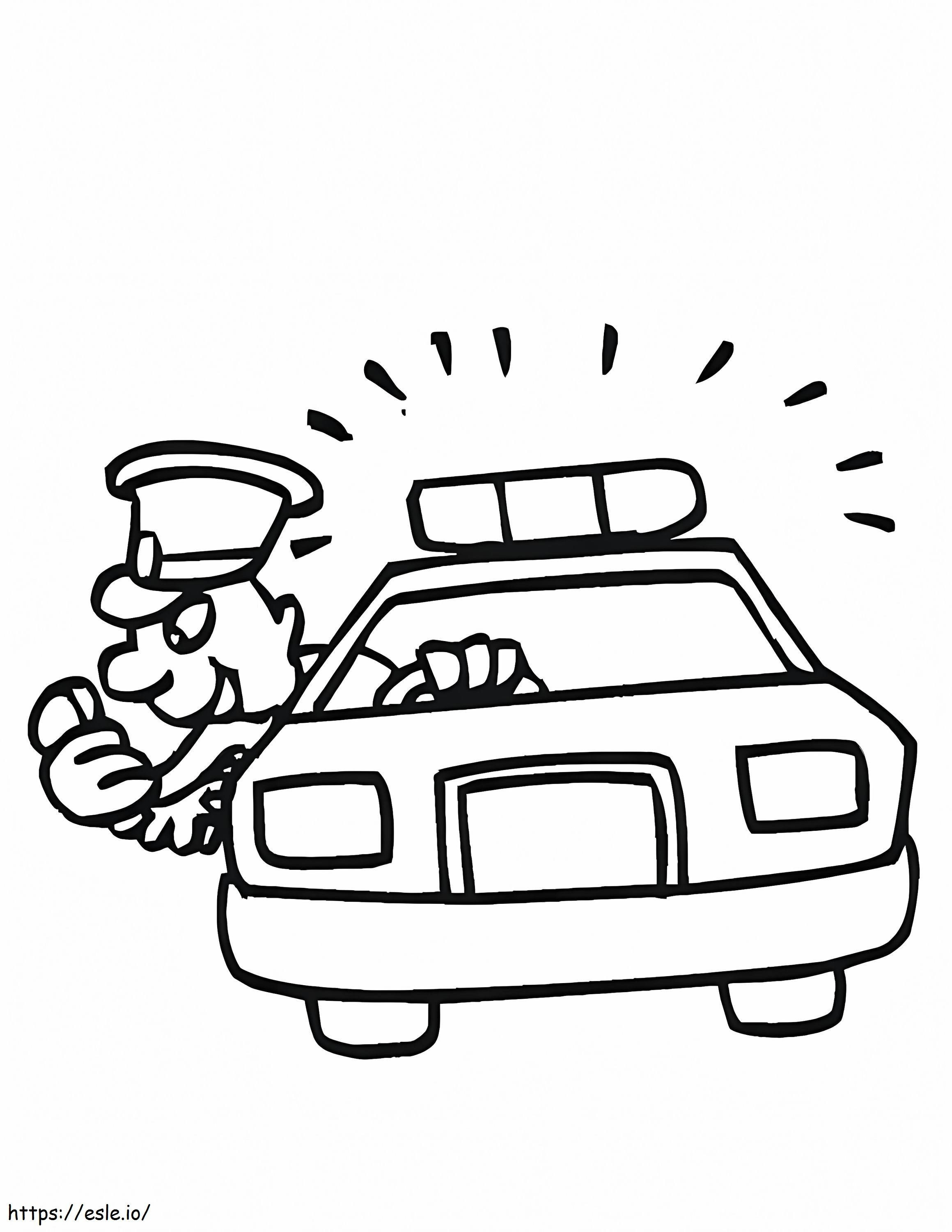 Policial engraçado no carro para colorir
