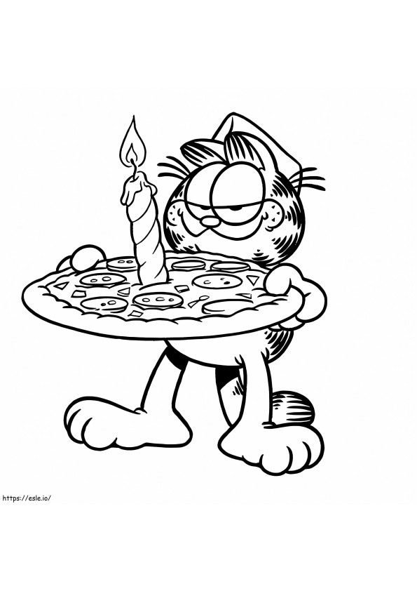 Gato de dibujos animados comiendo pizza para colorear
