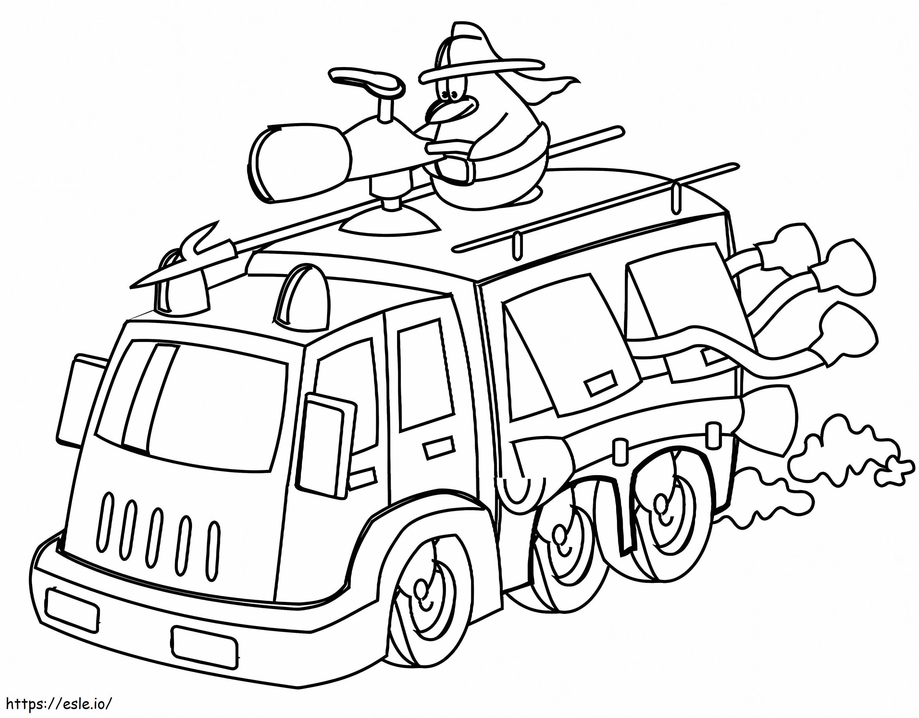  Camion de pompieri din desene animate de colorat