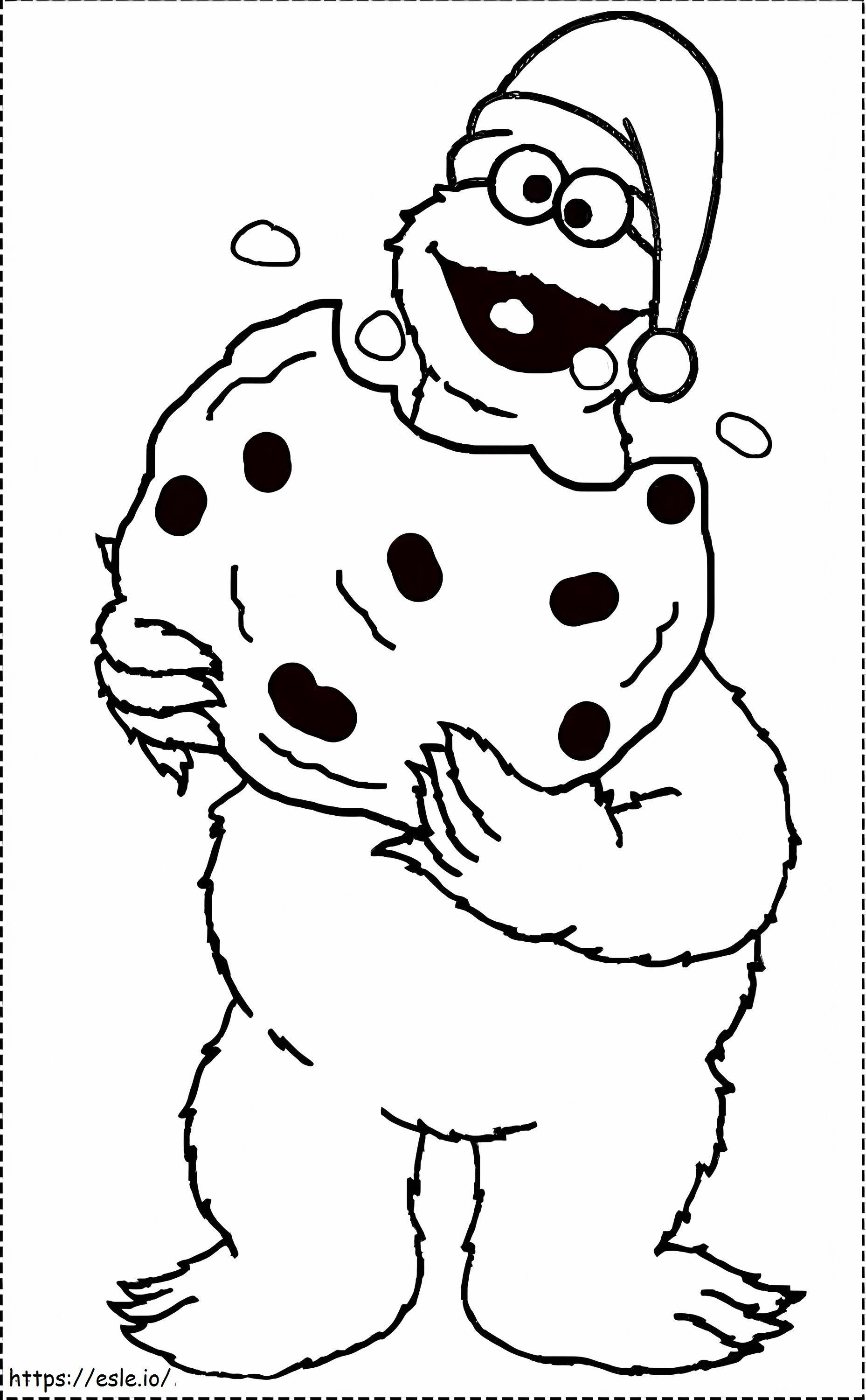 Coloriage Elmo mange un gros cookie à imprimer dessin
