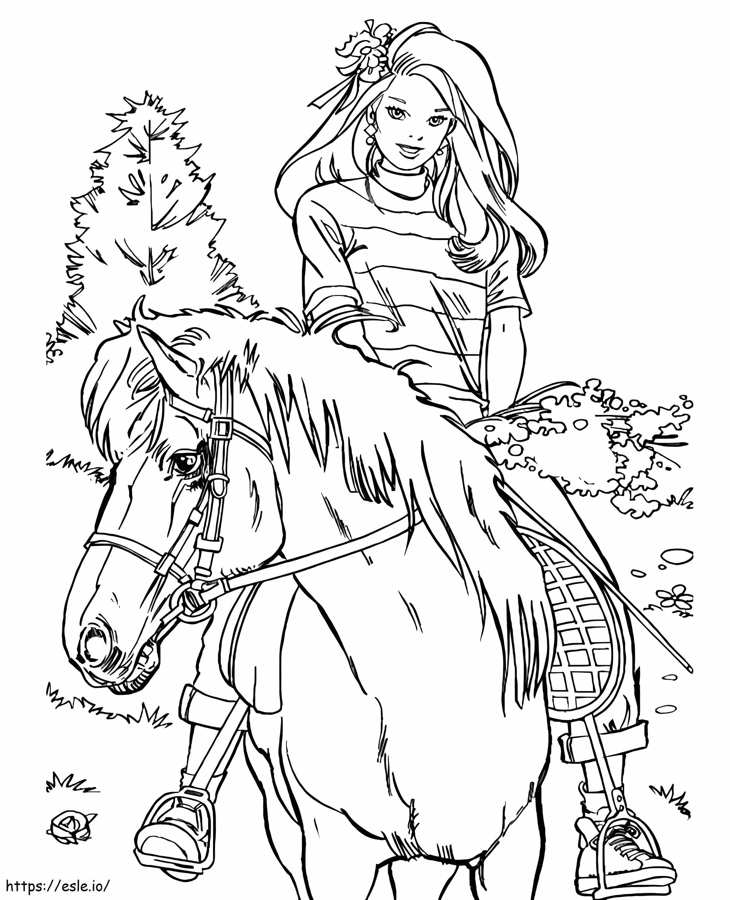 馬に乗ったバービー人形 ぬりえ - 塗り絵