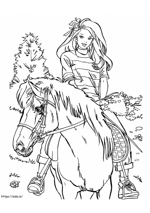 馬に乗ったバービー人形 ぬりえ - 塗り絵