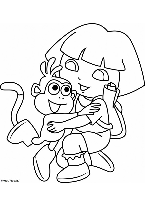 Dora knuffelt de aap kleurplaat