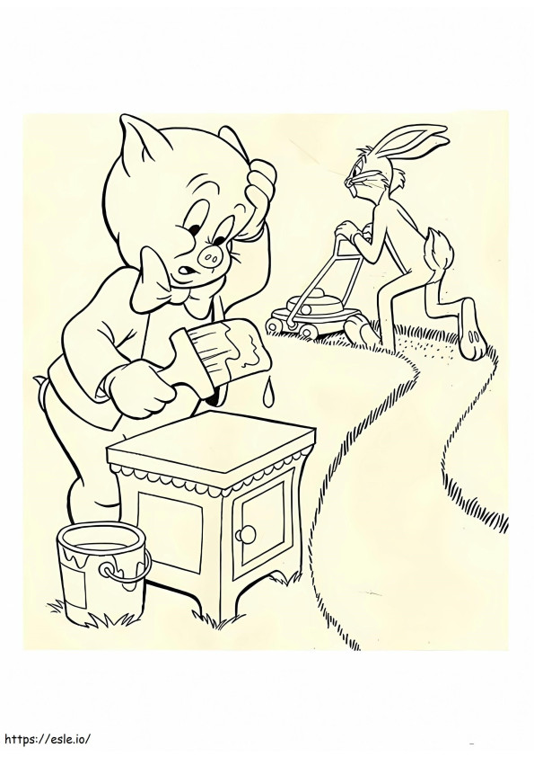 Coloriage Porky Pig avec Bugs Bunny à imprimer dessin
