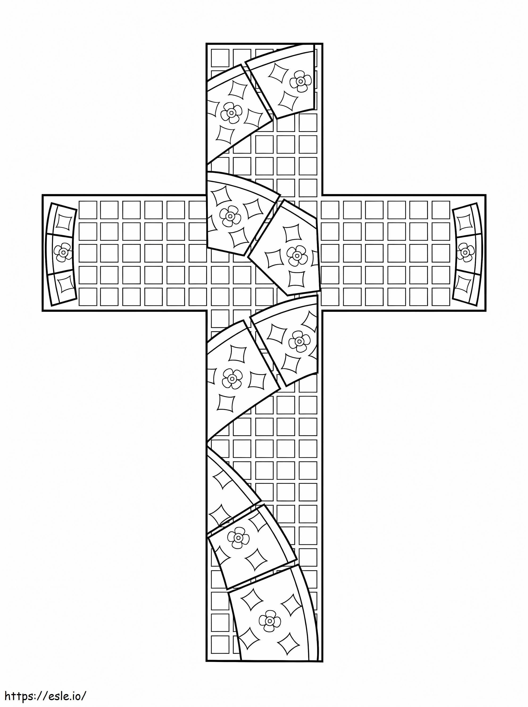 Mosaico em forma de cruz para colorir