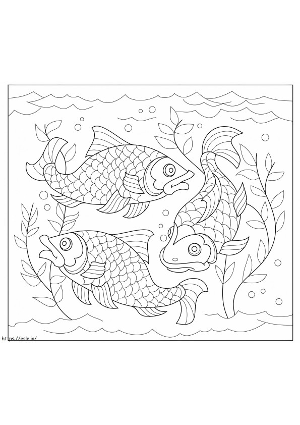 三匹の魚の曼荼羅 ぬりえ - 塗り絵