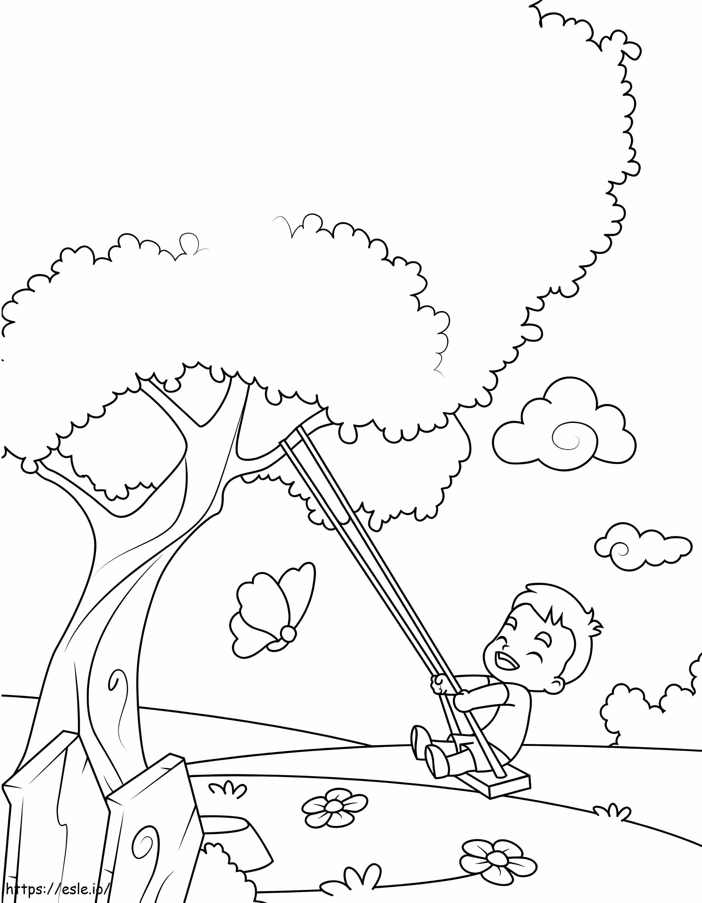Niño en columpio A4 para colorear