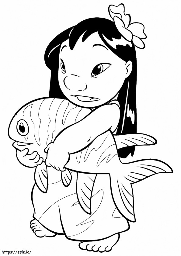 Coloriage Lilo avec un poisson à imprimer dessin