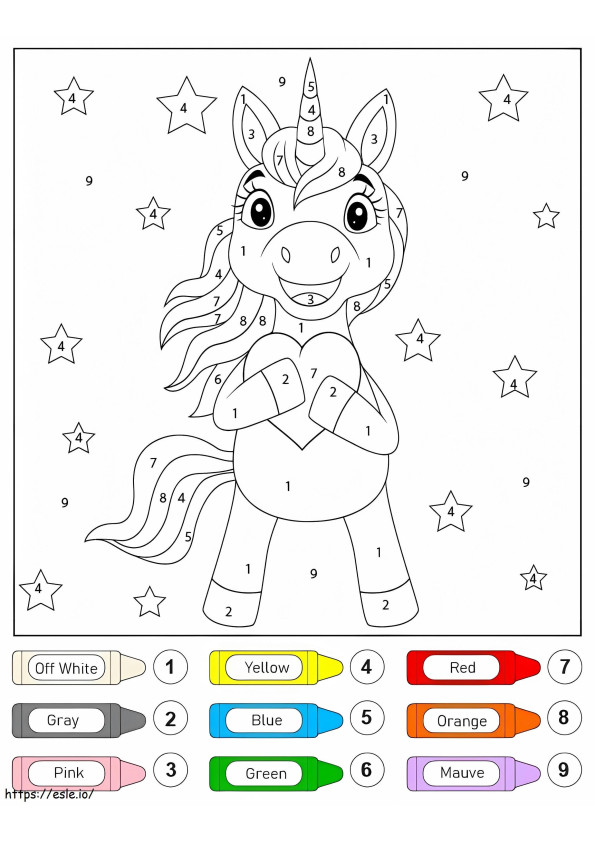 Unicorn Holding A Heart Color By Number coloring page