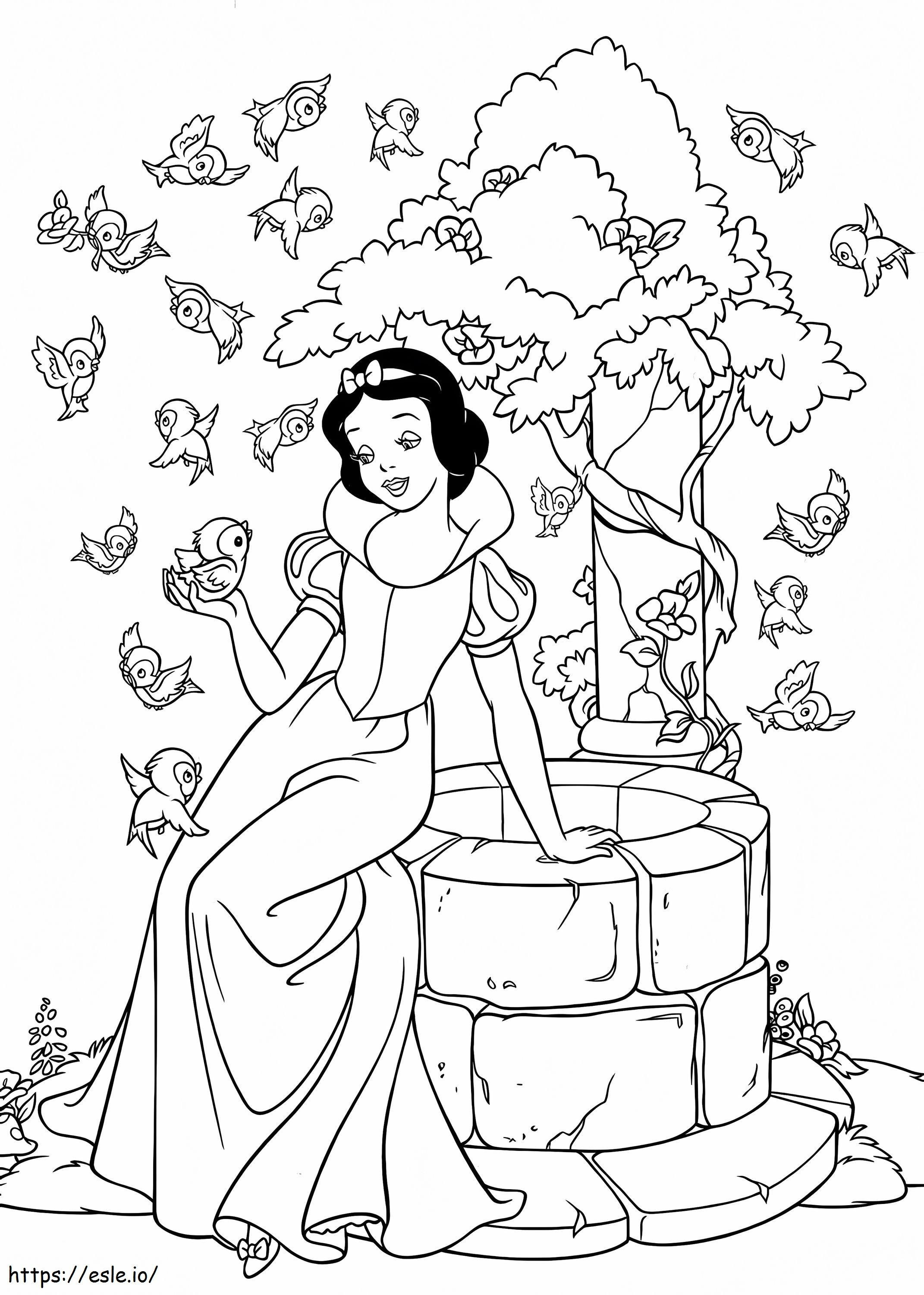 Snow White And Birds coloring page