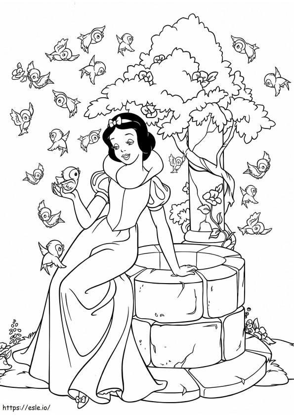 白雪姫と鳥 ぬりえ - 塗り絵