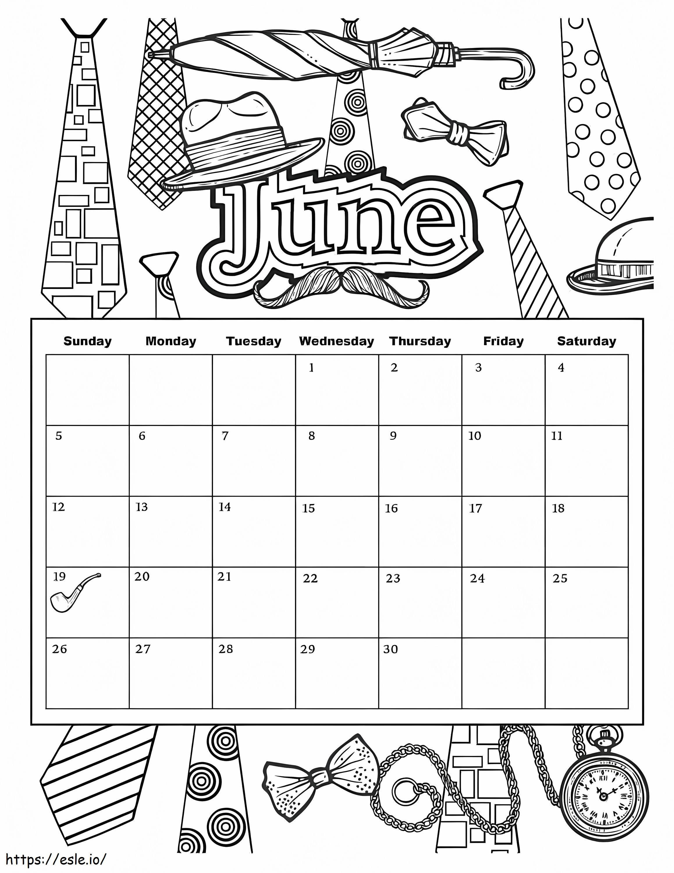 Calendarul lunii iunie de colorat