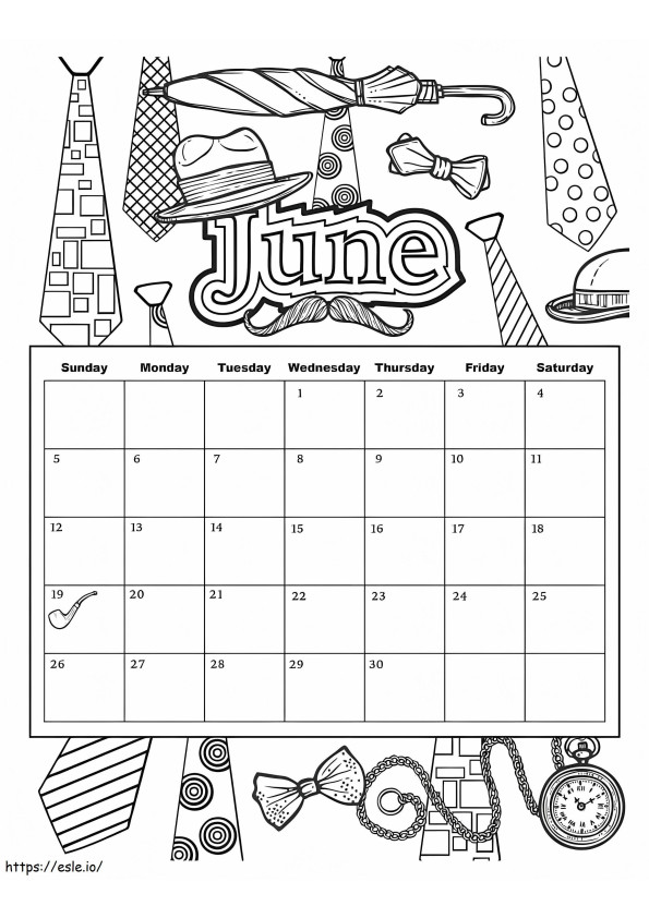 Kalender juni kleurplaat